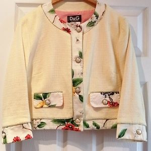 D&G Jacket (Dolce and Gabbana cream cropped with floral trim and gold piping)